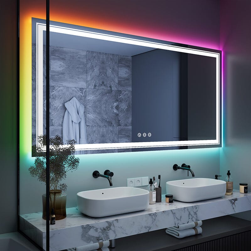 RGB LED Light Bathroom Vanity Mirror Large Rectangular Frameless Anti Fog