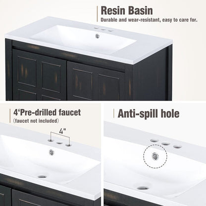 36-Inch Classical Freestanding Bathroom Vanity with Sink and Adjustable Shelf