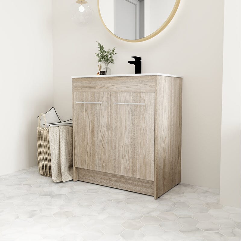 30-Inch Freestanding Bathroom Vanity with Sink and Soft-Close Doors