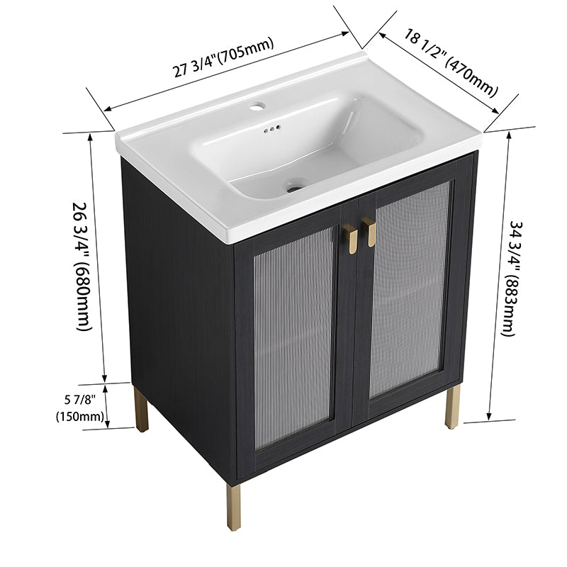 28 Inch Modern Freestanding Bathroom Vanity with Ceramic Sink, Soft Closing Door