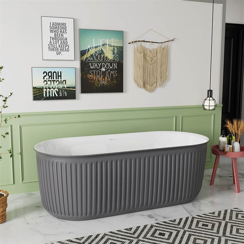 Mokleba 67&quot; Oval Acrylic Fluted Bathtub Double Ended Freestanding Soaking Tub