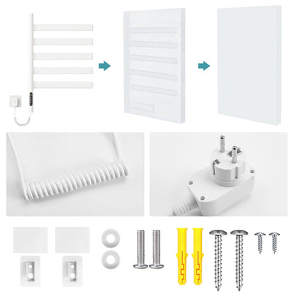 Heated Towel Racks for Bathroom, 180° Rotating Wall Mounted Towel Warmer with Flat 5 Bar