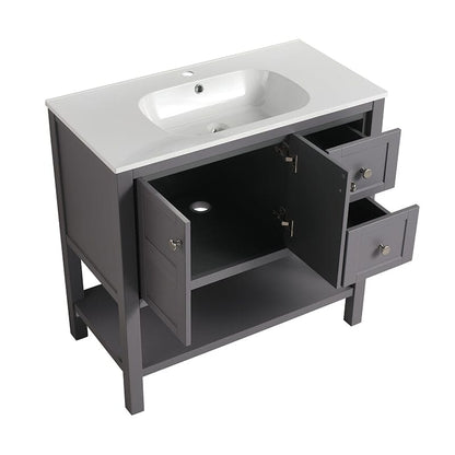 36-Inch Modern Freestanding Bathroom Vanity Sink Set with Storage Drawers