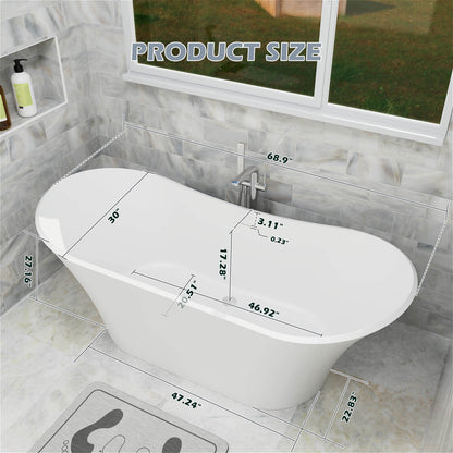 70&quot; Double Slipper Tub Solid Surface Stone Resin Freestanding Soaking Bathtub