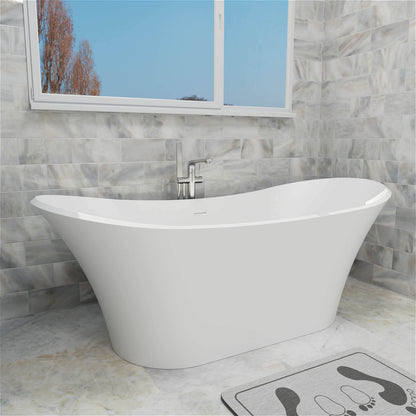 70&quot; Double Slipper Tub Solid Surface Stone Resin Freestanding Soaking Bathtub