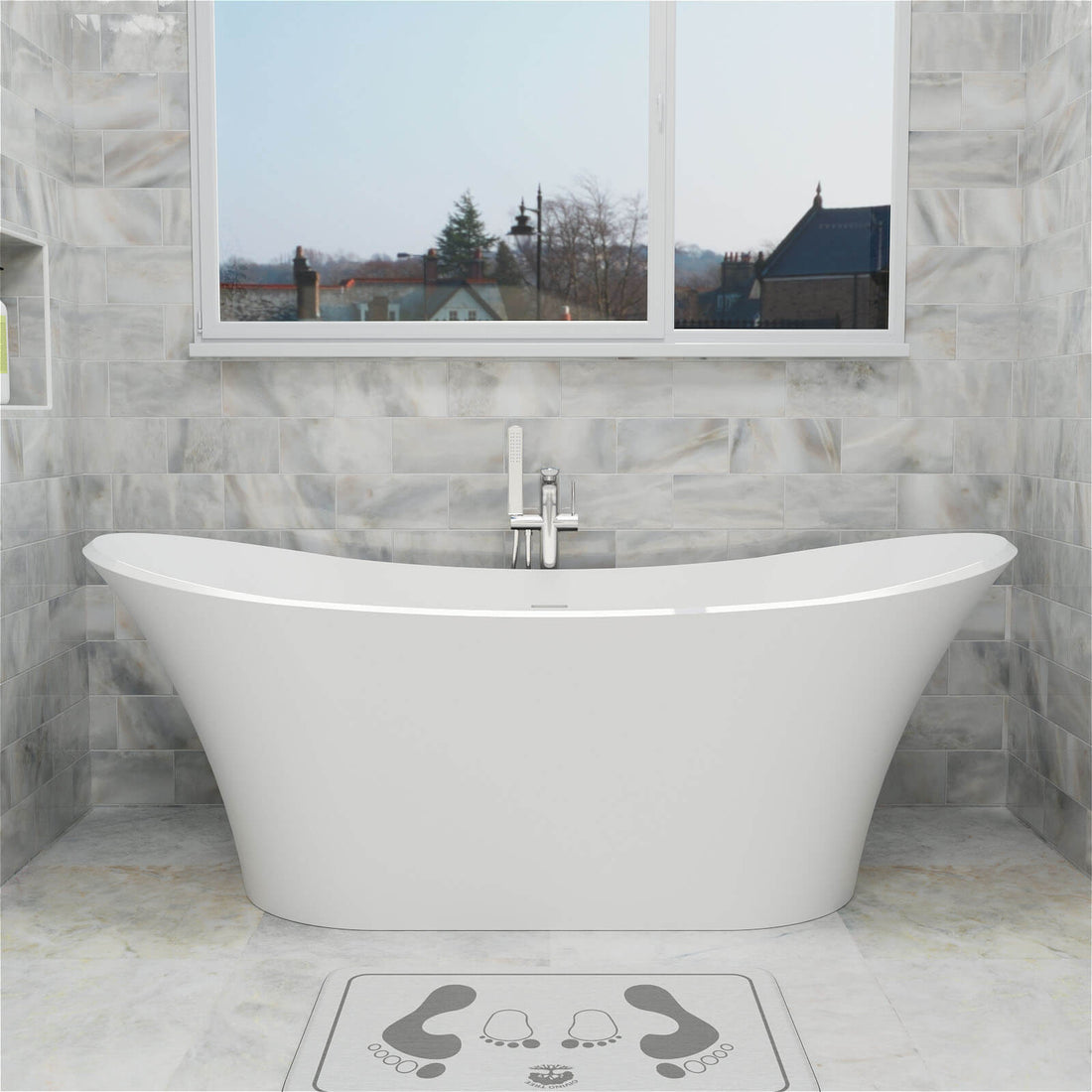  70 inch Double Slipper Tub Stone Resin Freestanding Soaking Bathtub