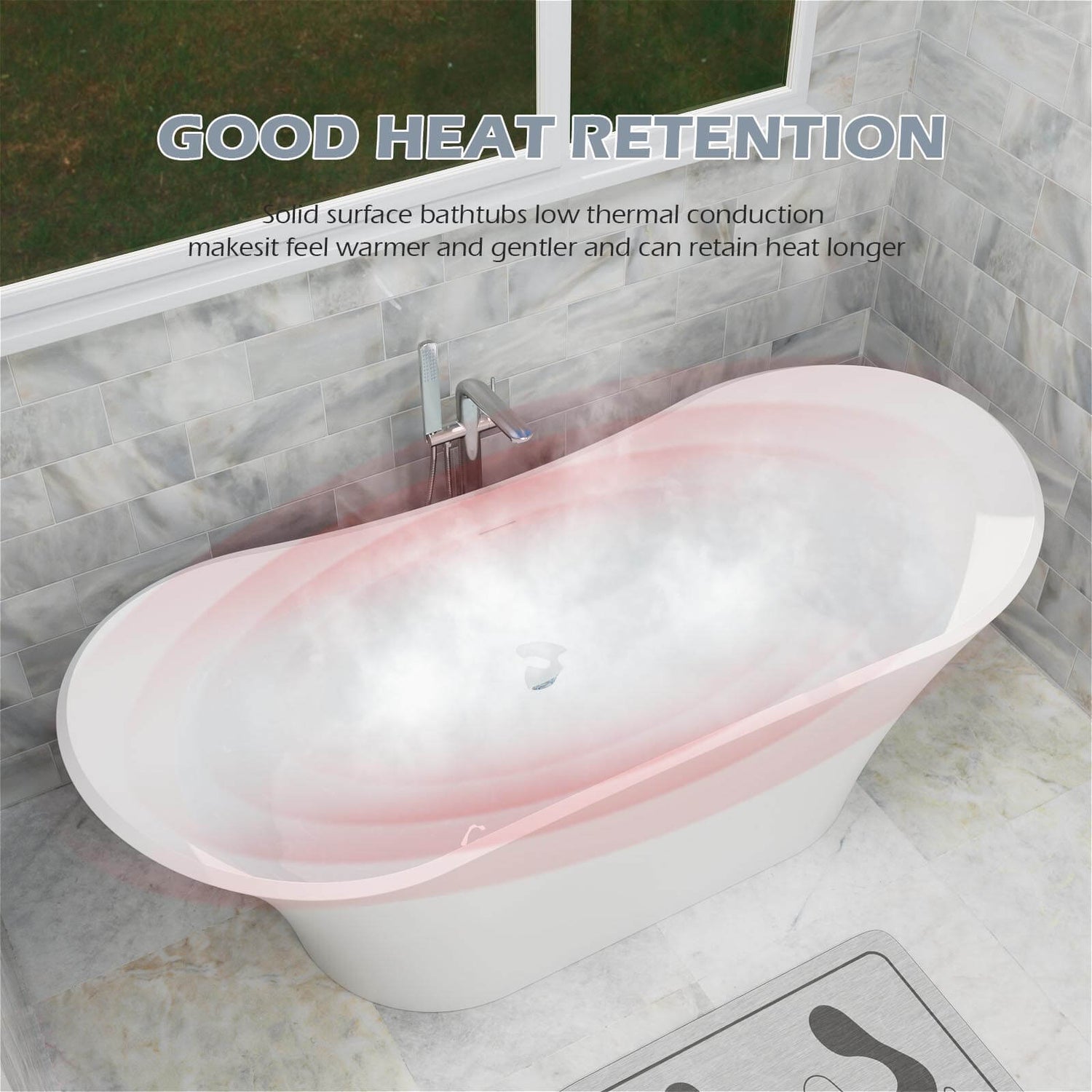 70&quot; Double Slipper Tub Solid Surface Stone Resin Freestanding Soaking Bathtub