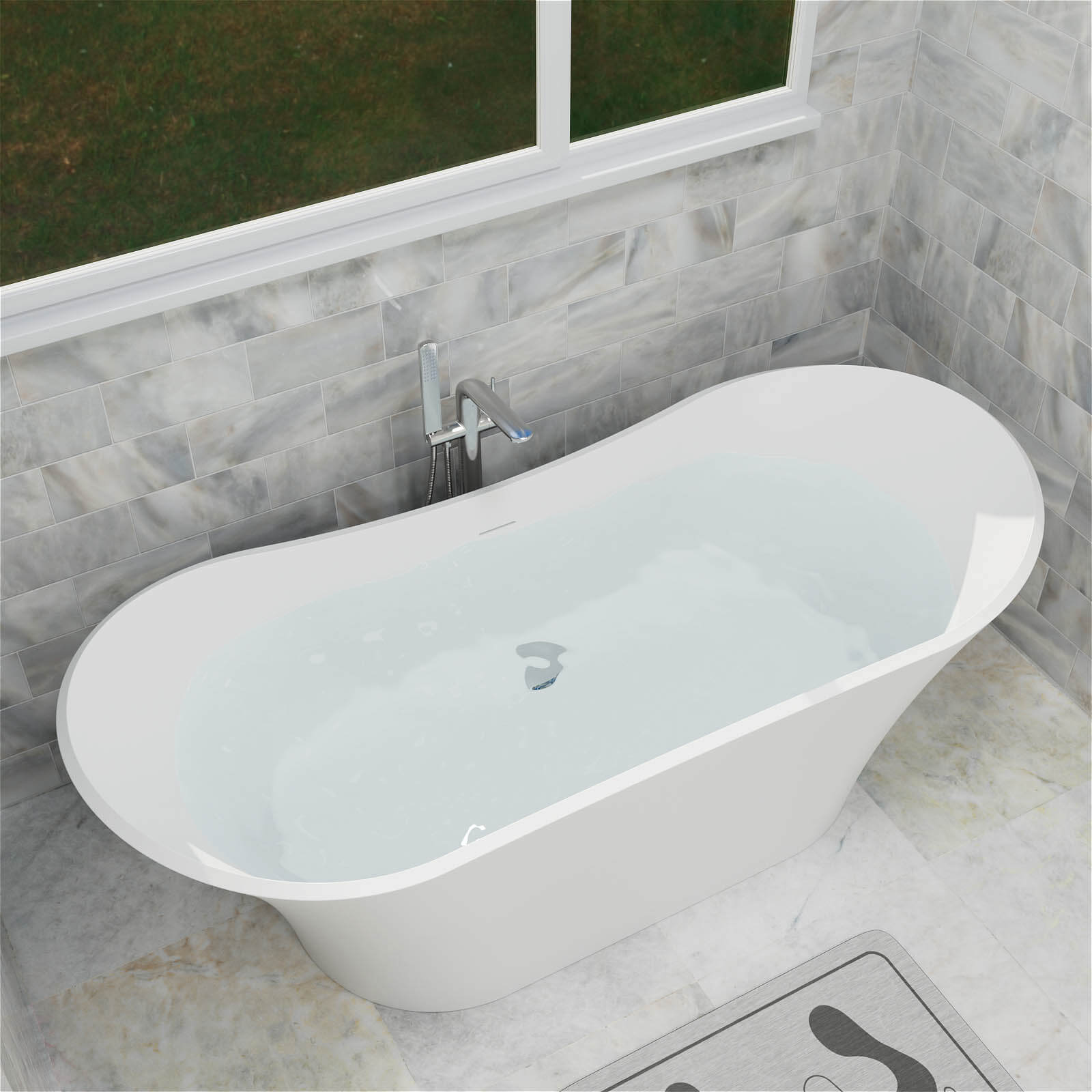 70&quot; Double Slipper Tub Solid Surface Stone Resin Freestanding Soaking Bathtub