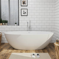 71" Solid Surface Stone Resin Oval-shaped Freestanding Soaking Bathtub with Overflow