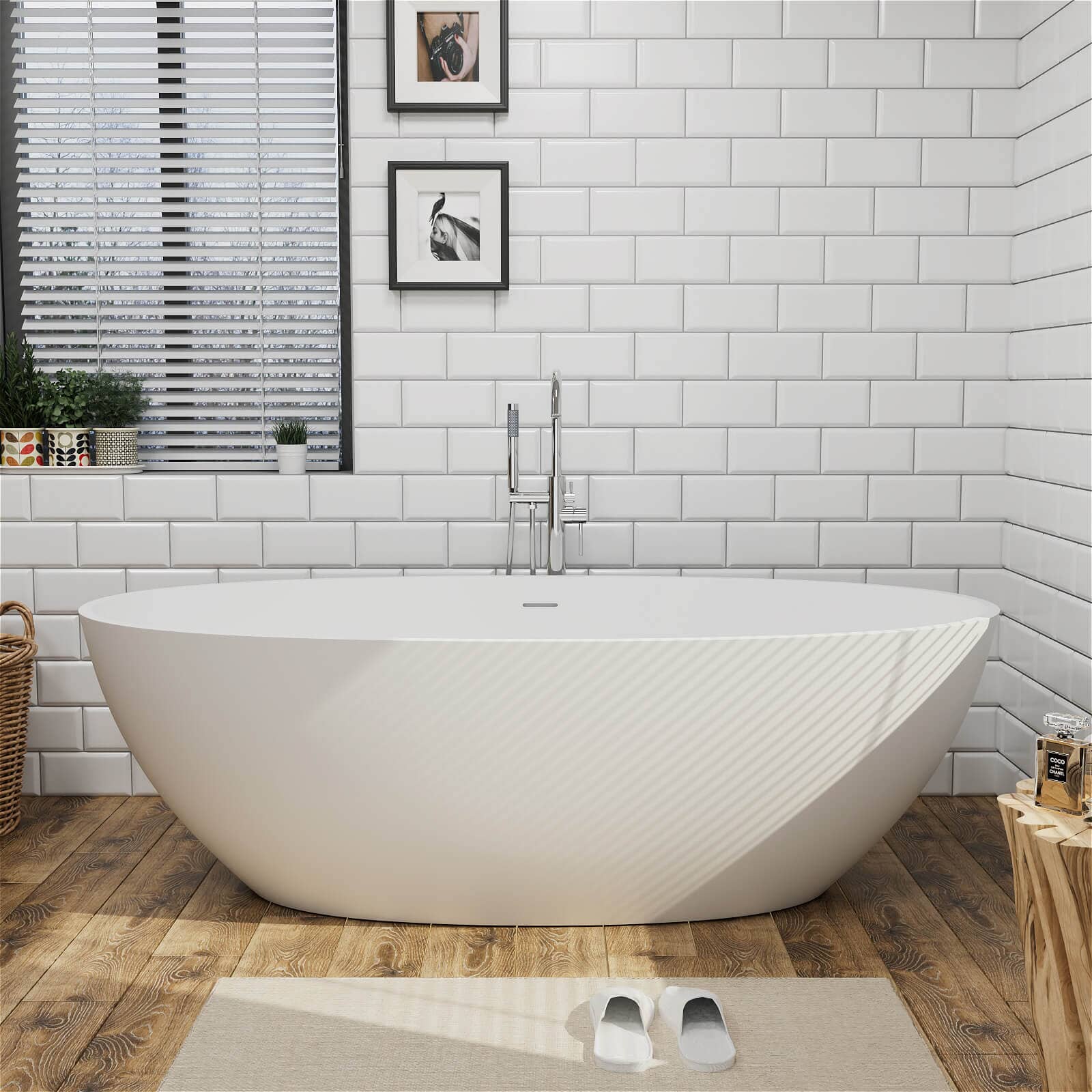 71&quot; Solid Surface Stone Resin Oval-shaped Freestanding Soaking Bathtub with Overflow