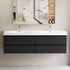 72" Black Floating Bathroom Vanity with Dual Resin Basins 4 Soft-close Drawers