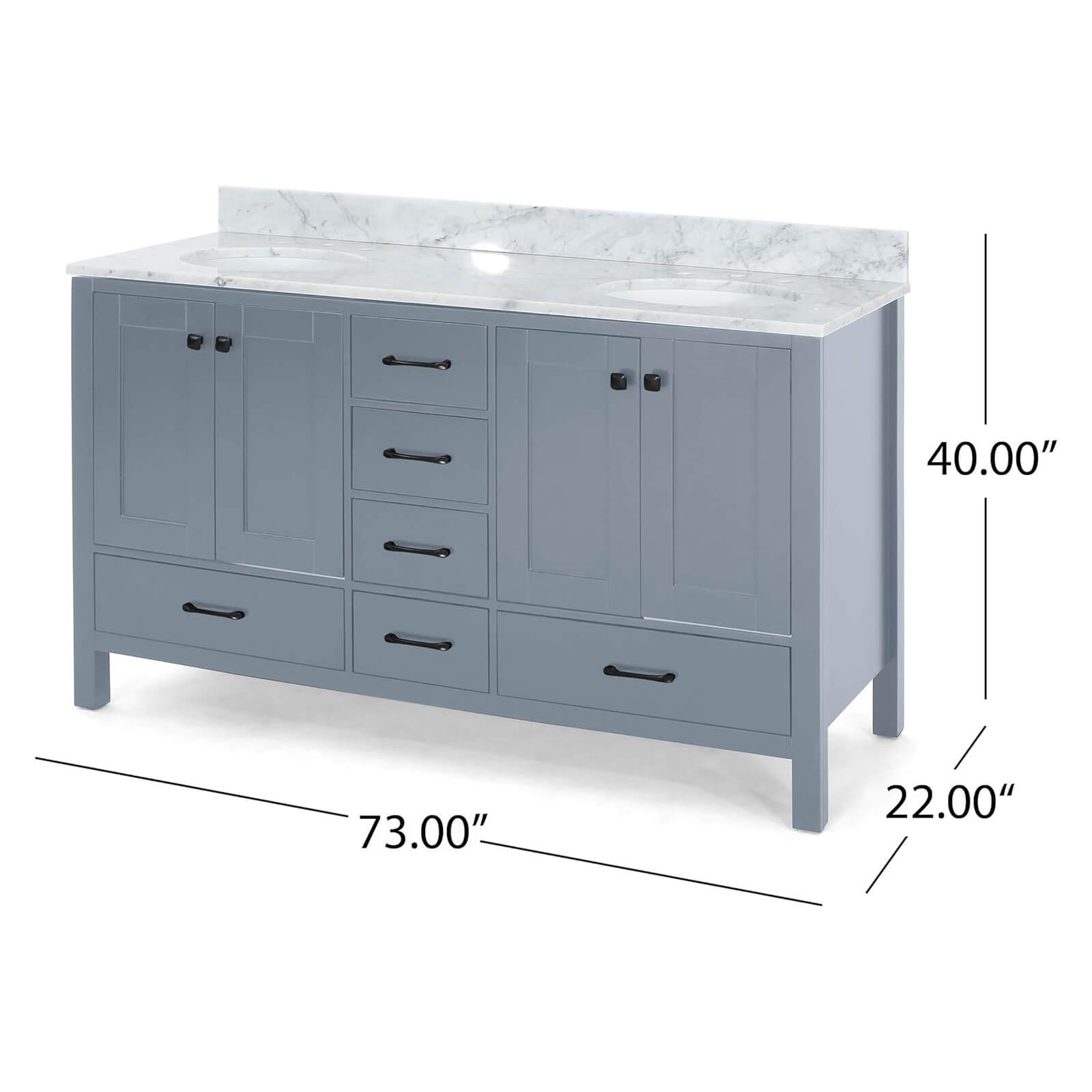 73 Gray Poplar Bathroom Vanity with 6 Drawers Overall Dimensions Specifications