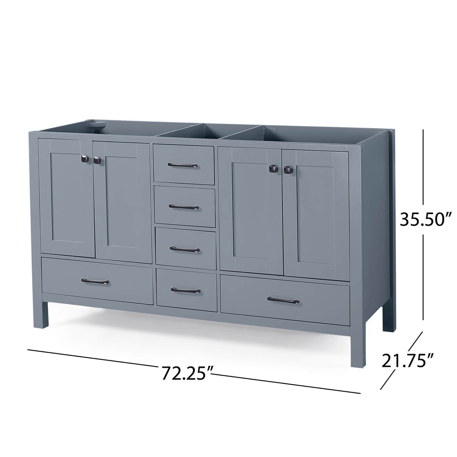 73 Inch Gray Poplar Bathroom Vanity Cabinet with 6 Drawers Dimensions Specifications