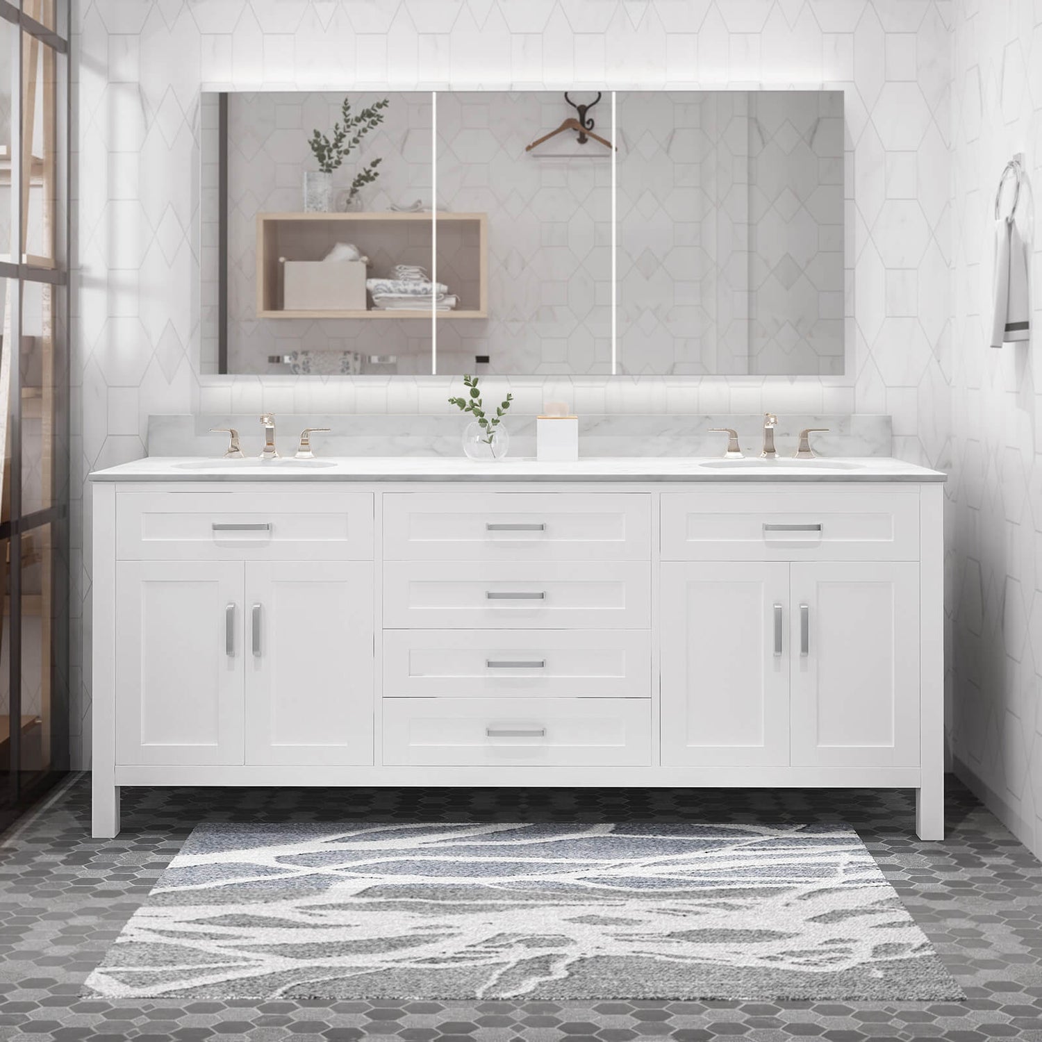 73 in Marble Top Plywood Bathroom Vanity