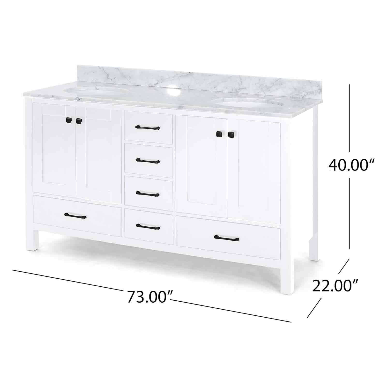 73 inch Poplar Bathroom Vanity with 6 Drawers Overall Dimensions Specifications