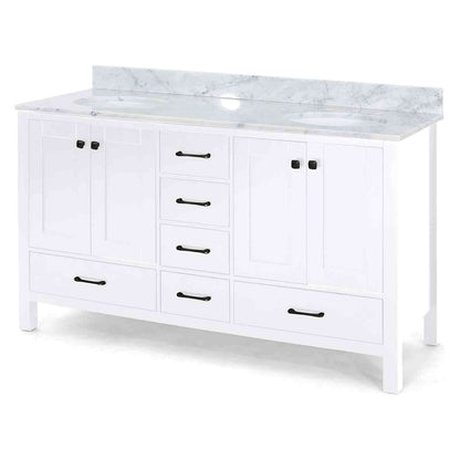 73 inch white poplar wood bathroom vanity with marble countertop and ceramic sink