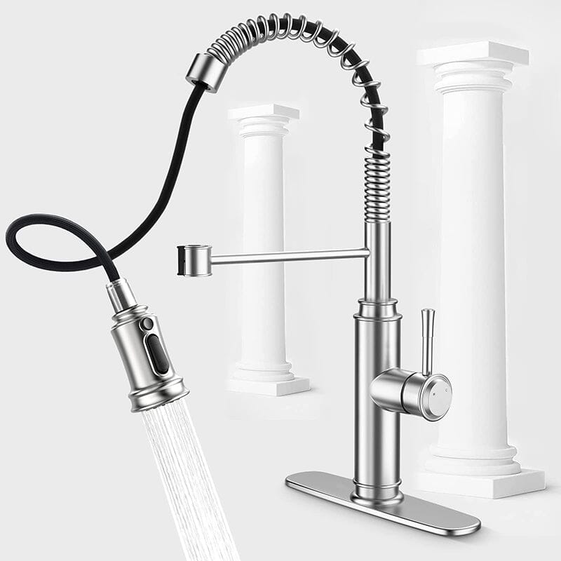 Modern 360° Swivel Pull-Out Spring Sprayer Kitchen Sink Faucet, 3 Spray Patterns