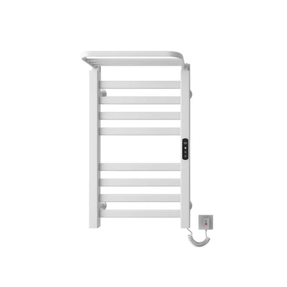 Bathroom Wall Mounted Flat 8 Bar Smart Heated Towel Rack with Top Shelf