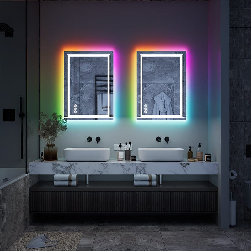 RGB LED Light Bathroom Vanity Mirror Small Rectangular Frameless Anti Fog