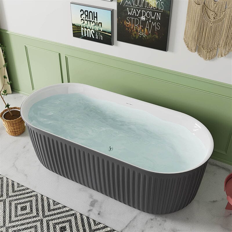 Mokleba 67&quot; Oval Acrylic Fluted Bathtub Double Ended Freestanding Soaking Tub