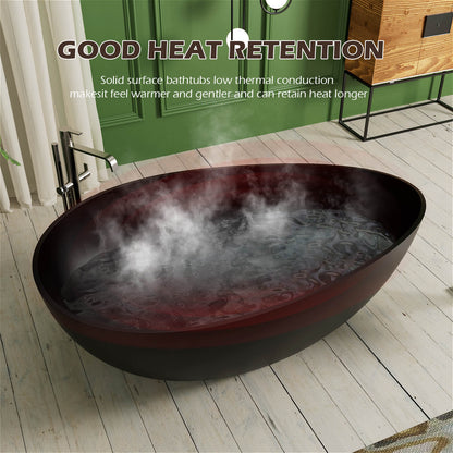 Wave shaped freestanding stone resin soaking tub heated detail