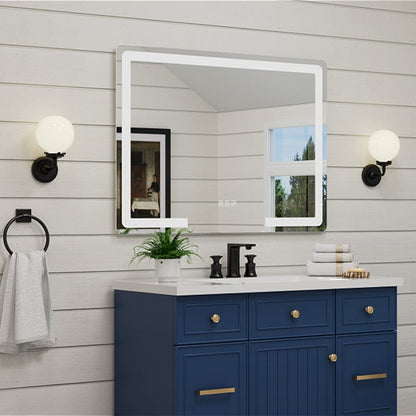 LED Light Bathroom Mirror Rounded Rectangle Frameless Anti Fog