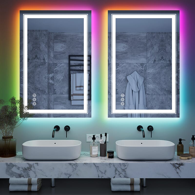 RGB LED Light Bathroom Vanity Mirror Small Rectangular Frameless Anti Fog