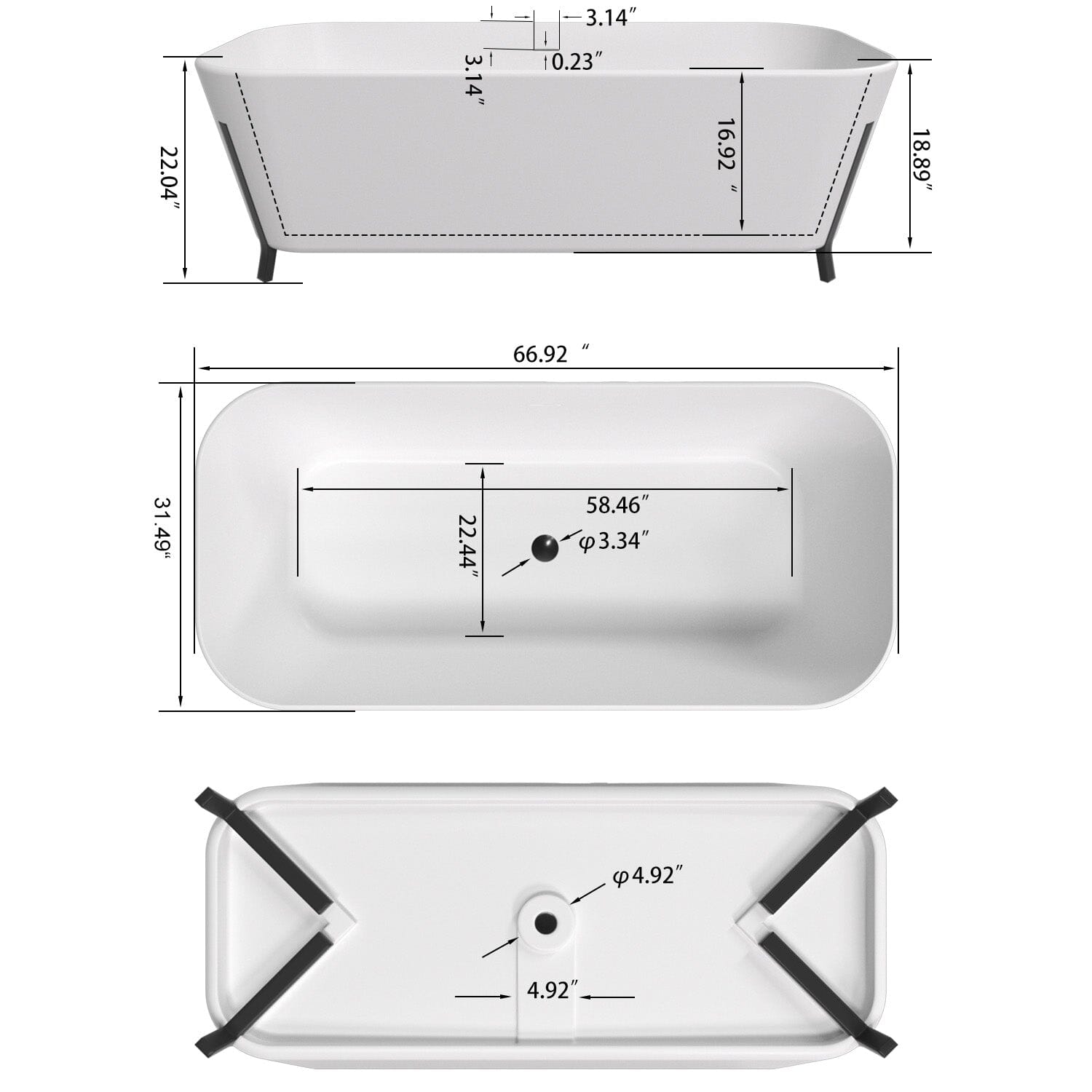 67&quot; Clawfoot Tub Solid Surface Stone Resin Freestanding Soaking Bathtub