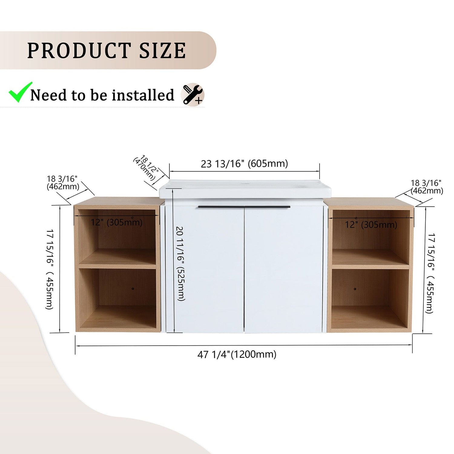 Giving Tree 48&quot; Wall-mounted Bathroom Vanity with Sink and Two Storage Shelves