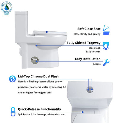 Giving Tree Powerful &amp; Quiet Dual Flush Modern One Piece Toilet with Soft Closing Seat