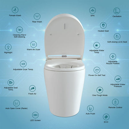 Giving Tree Elongated One-Piece Floor Mounted Smart Toilet with Remote Control and Automatic Cover