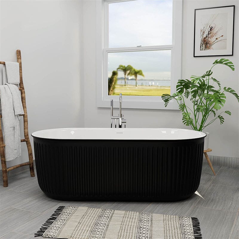 Mokleba 67&quot; Oval Acrylic Fluted Bathtub Double Ended Freestanding Soaking Tub