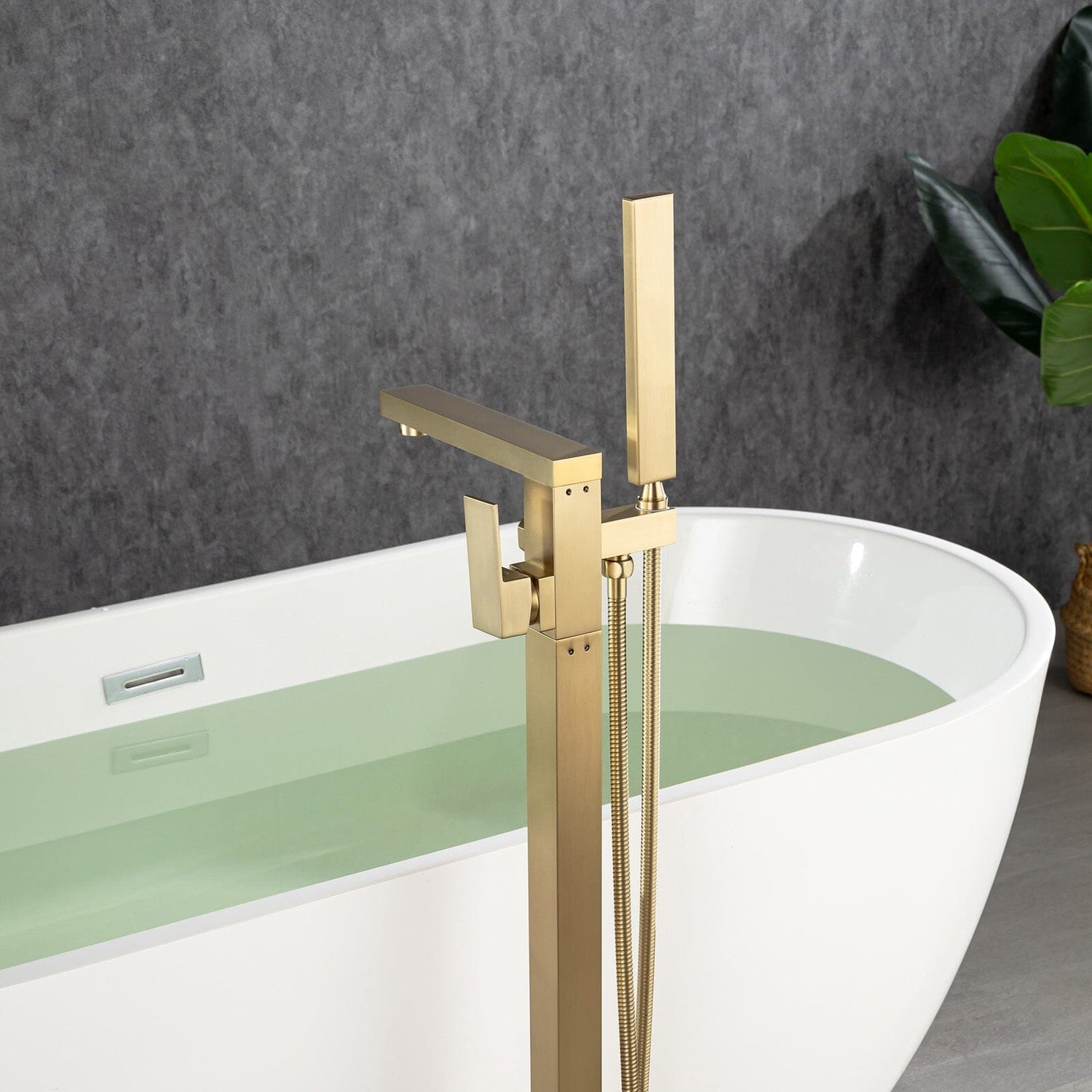 Hand Shower Brushed Gold Freestanding Tub Filler Faucet