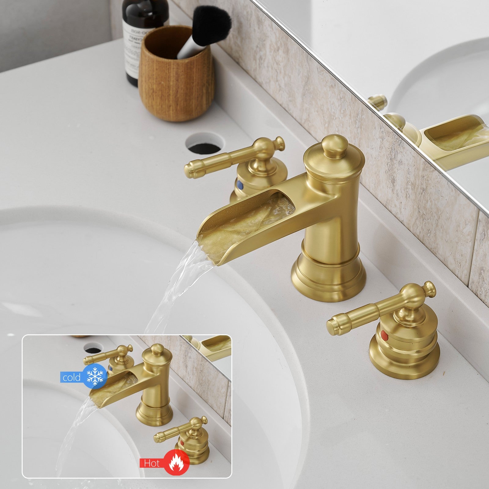 8&quot; Retro Waterfall Faucet with Pop-Up Drain Gold