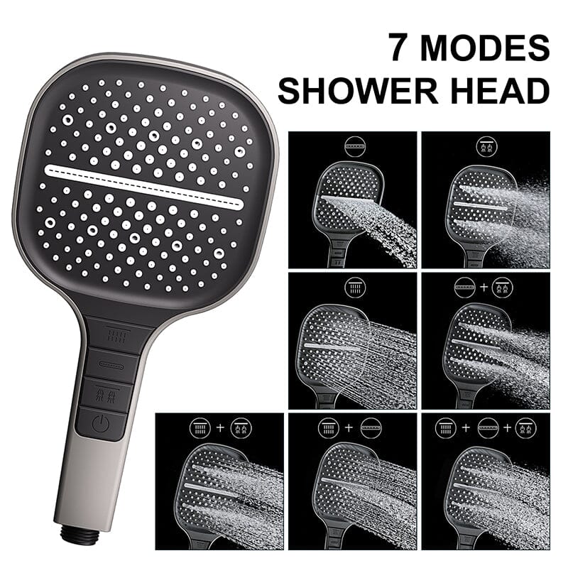 Push-button Hand Shower With 7 Modes, with Multi-angle Adjustable Shower Holder