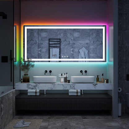 RGB LED Light Bathroom Vanity Mirror Large Rectangular Frameless Anti Fog