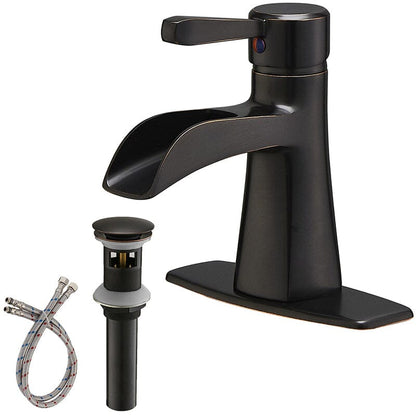 Waterfall Single Hole Single-Handle Low-Arc Bathroom Sink Faucet With Pop-up Drain Assembly