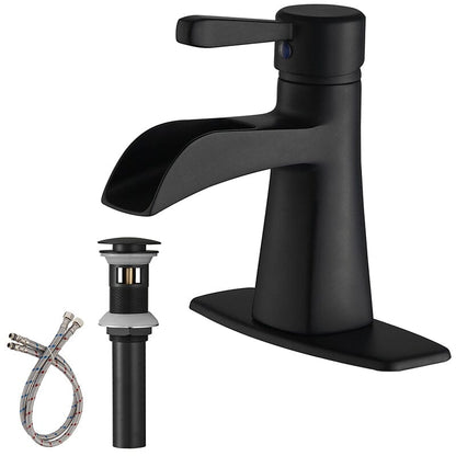 Waterfall Single Hole Single-Handle Low-Arc Bathroom Sink Faucet With Pop-up Drain Assembly