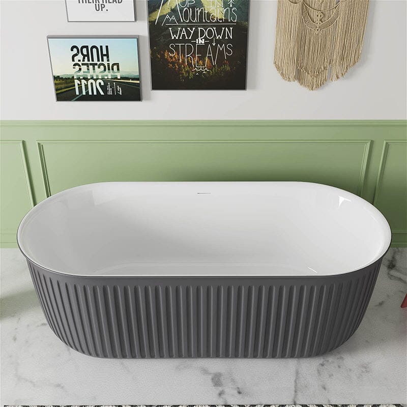 Mokleba 67&quot; Oval Acrylic Fluted Bathtub Double Ended Freestanding Soaking Tub