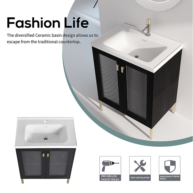 28 Inch Modern Freestanding Bathroom Vanity with Ceramic Sink, Soft Closing Door