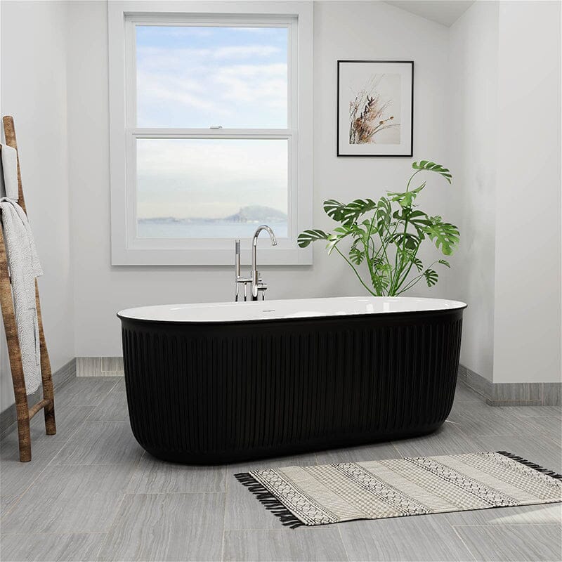 Mokleba 67&quot; Oval Acrylic Fluted Bathtub Double Ended Freestanding Soaking Tub