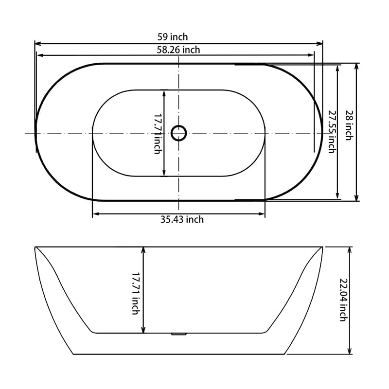 Mokleba 59&quot; Unique Design Oval Acrylic Bathtub Freestanding Soaking Tub