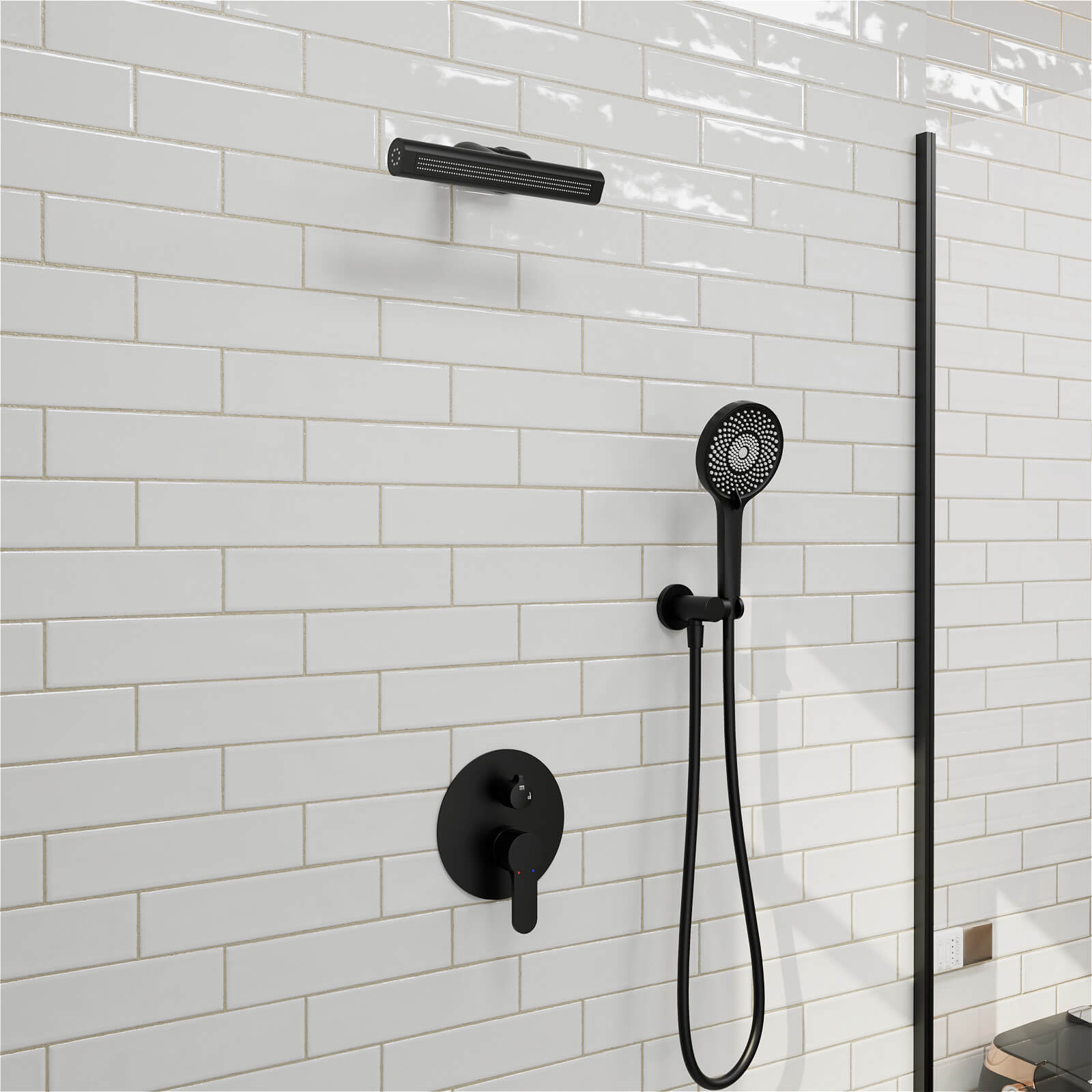 8&quot; Shower Systems with Adjustable 3-Spray Cylindrical Shower Head And 6-Spray Handheld, Wall Mount