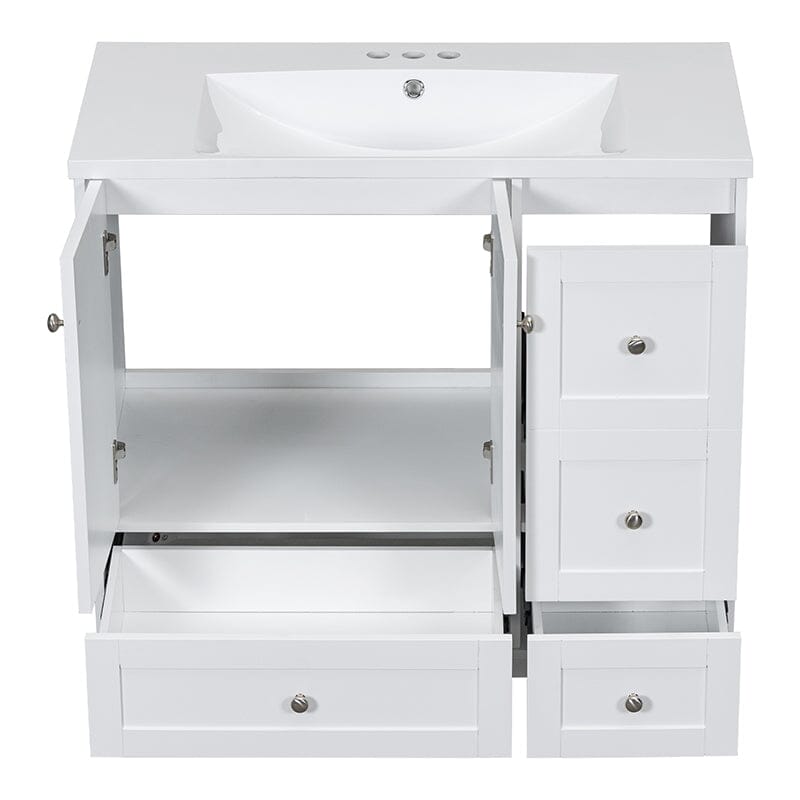 36-Inch Freestanding Drawer Bathroom Vanity with USB Charging and Single Sink