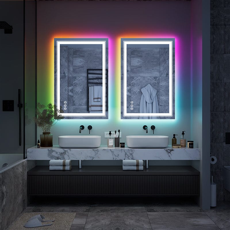 RGB LED Light Bathroom Vanity Mirror Small Rectangular Frameless Anti Fog