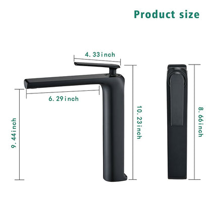 Matte Black Single Hole Single Handle Bathroom Faucet Dimensional Details