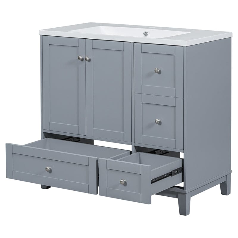 36-Inch Freestanding Drawer Bathroom Vanity with USB Charging and Single Sink