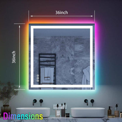 RGB LED Light Bathroom Vanity Mirror Rectangular Frameless Anti Fog