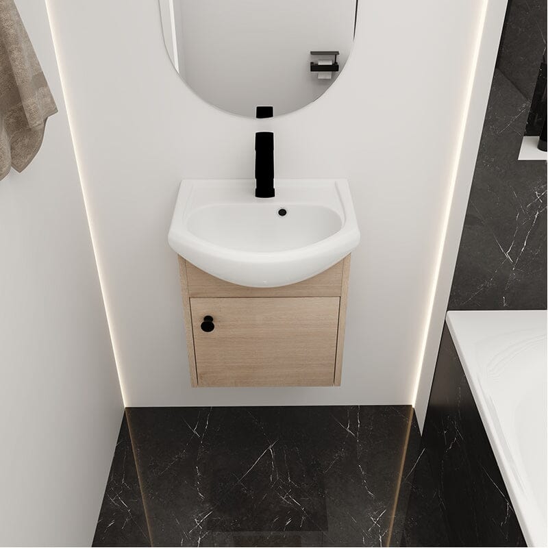 18 Inch Small Size Bathroom Vanity With Ceramic Sink, Wall Mounting Design