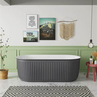 Mokleba 67" Oval Acrylic Fluted Bathtub Double Ended Freestanding Soaking Tub